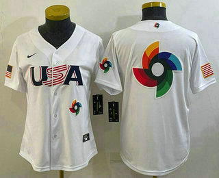 Women%27s USA Baseball Big Logo 2023 White World Baseball Classic Stitched Jerseys
